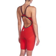 Arena Women's Carbon Air2 kneesuit in red, featuring a sleek design and breathable fabric for competitive swimming.