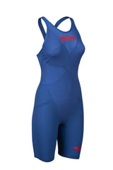 Blue Arena Women's Carbon Glide Kneesuit, close-up of sleek, high-performance swimwear designed for competitive swimming.