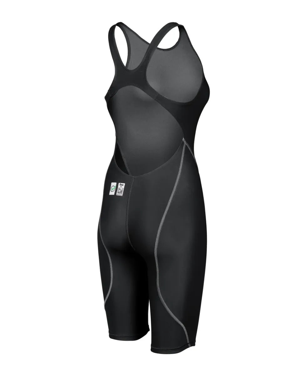 Black Arena Women's Powerskin ST Next kneesuit for women, designed for competitive swimming, shown on a mannequin.