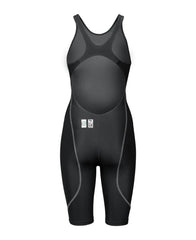 Black Arena Women's Powerskin ST Next Kneesuit, close-up of sleek, form-fitting swimwear designed for competitive swimming.