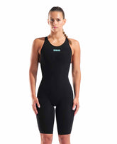 Arena Womens Powerskin Veloce Openback Kneesuit - Black/Teal | Allens Of Kingsbury