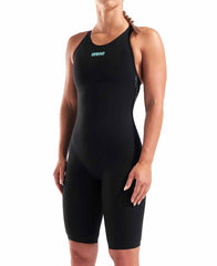 Arena Womens Powerskin Veloce Openback Kneesuit - Black/Teal | Allens Of Kingsbury
