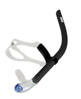 Arena Swim Snorkel III in black, featuring a streamlined design for comfortable underwater breathing during swim training.