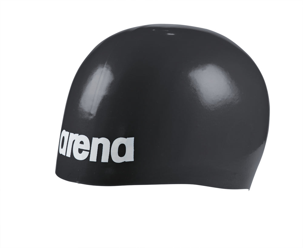 Black Arena Moulded Pro II swimming cap for competitive and recreational swimmers, made from durable, lightweight silicone material.