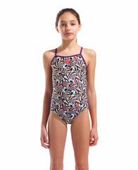 Arena Girls Fun Skulls Lightdrop Back Swimsuit - Multi Black/Plum | Allens Of Kingsbury