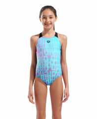 Arena Girls Multi Colours V Back Swimsuit - Water Multi/Black | Allens Of Kingsbury