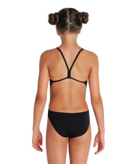 Black Arena Girls Team Challenge solid swimsuit with racerback design, perfect for competitive swimming and training.