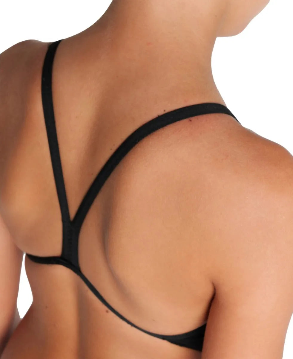 Black Arena girls' Team Challenge solid swimsuit with sleek design, ideal for swimming and training.