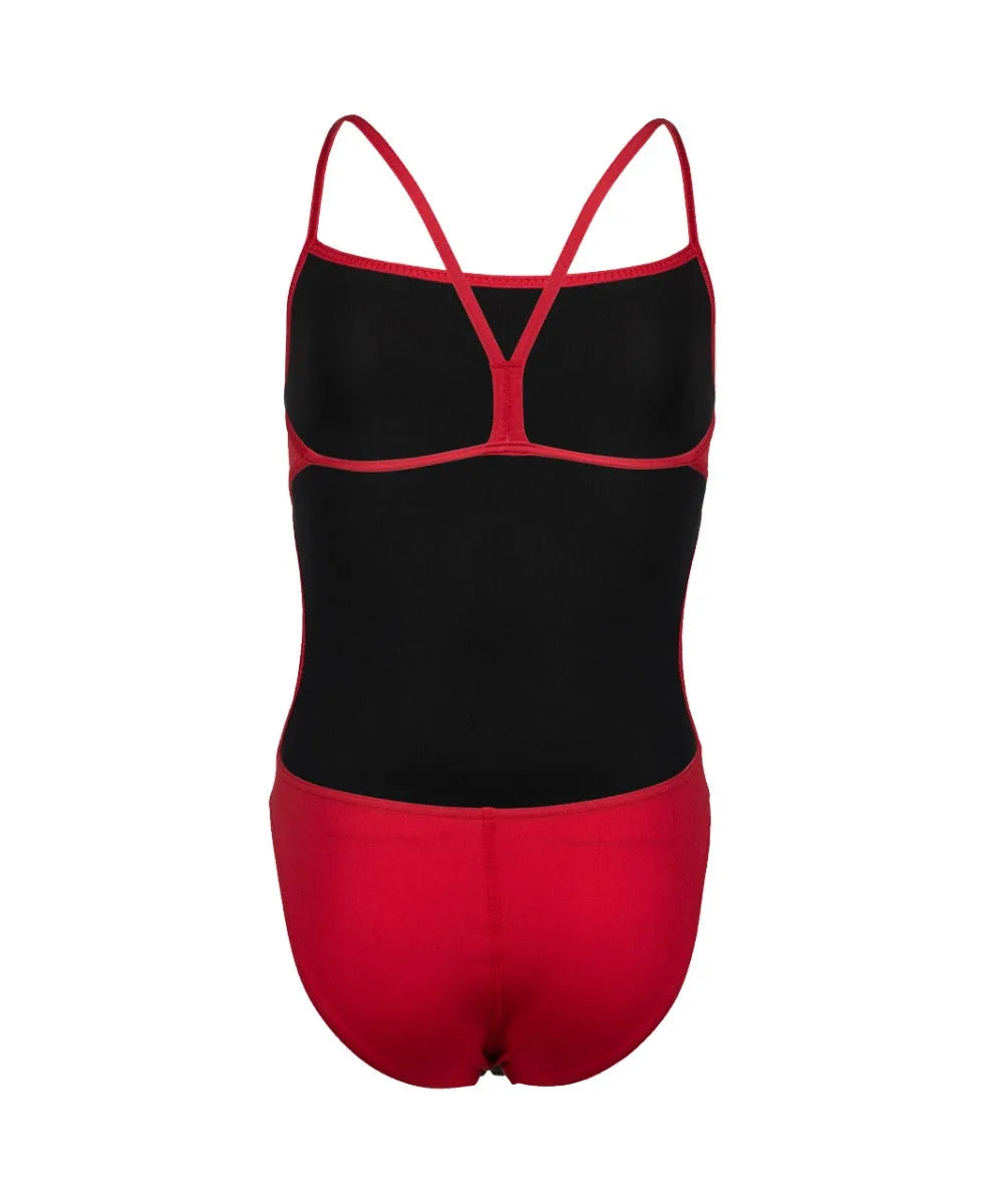 Red Arena girls' Team Challenge solid swimsuit with sporty design, perfect for swimming and training.