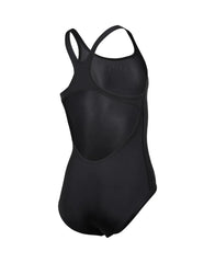Black Arena girls' Team Swim Pro solid swimsuit with sleek design, ideal for young swimmers and competitive training.