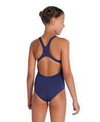 Arena Girls Team Swim Pro solid swimsuit in navy blue, designed for girls' swim training and competitions.