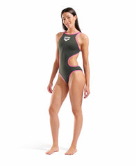 Arena Womens One Biglogo One Piece Swimsuit - Dark Sage/Shocking Pink | Allens Of Kingsbury