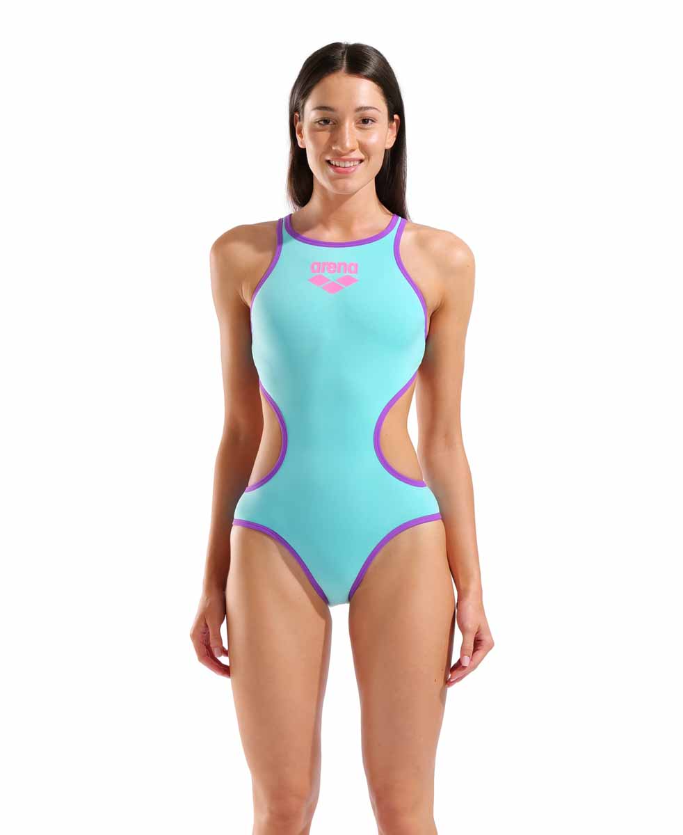 Arena Womens One Biglogo One Piece Swimsuit - Water/Purple | Allens Of Kingsbury