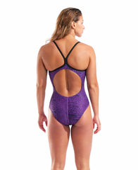 Arena Womens Snakeskin Lightdrop Back Swimsuit - Black/Team Purple | Allens Of Kingsbury
