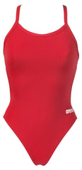 Arena Women's Team Challenge Solid Swimsuit displayed on a model, featuring a sleek, one-piece design ideal for competitive swimming.