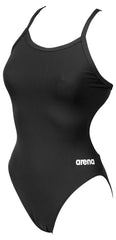Black Arena Women's Team Challenge Solid Swimsuit, sporty one-piece swimsuit designed for competitive swimming and training.