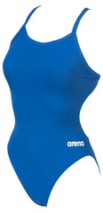 Blue Arena Women's Team Challenge Solid Swimsuit, front view showing sleek athletic design for competitive swimming.