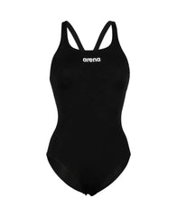 Black Arena Women's Team Swim Pro solid swimsuit, stylish and functional for competitive swimming, shown on a model.