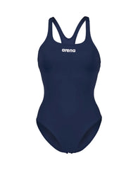 Arena Women's Team Swim Pro Solid Swimsuit in navy, athletic one-piece swimsuit with streamlined design and supportive fit.