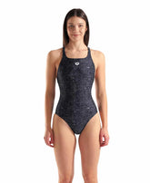 Arena women's ribbed swim pro back swimsuit in black and multi-color, featuring a stylish ribbed design and supportive fit