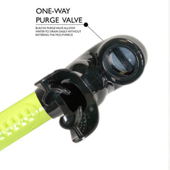 Maru Front Snorkel in lime color, featuring durable snorkel design with flexible mouthpiece and adjustable strap for comfortable fit