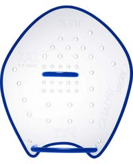TYR Catalyst Stroke Training Paddle in clear plastic with adjustable straps, designed for swim training and improved stroke technique.