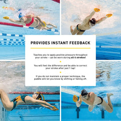 Yellow Finis Agility Paddles Floating swimming paddles for training, featuring a lightweight design and comfortable grip