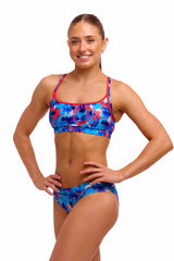 Funkita Ladies Messy Messy Messy sports tankini top in multi-color with vibrant, playful design for active swimwear.