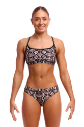 Funkita Ladies Rattle Racer Sports Top, multi-colored bikini/tankini top with sporty fit and vibrant design, for active swimwear.