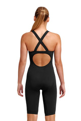 Funkita girls' still black fast legs one-piece kneelsuit with sleek black design and full coverage for swimming.