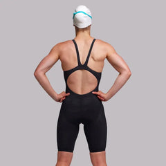 Funkita Ladies Black Attack Apex Viper kneesuit in black with sleek design, perfect for competitive swimming.