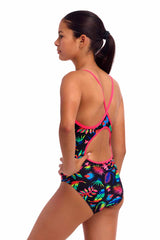 Funkita Girls Lost Leaf Diamond Back One Piece Swimsuit - Multi | Allens Of Kingsbury