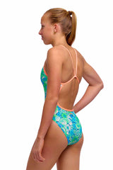 Funkita Girls Green Green Grass Single Strap One Piece Swimsuit - Green/Blue | Allens Of Kingsbury