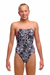 Funkita Girls Nights Rose Tie Me Tight One Piece Swimsuit - Black/White | Allens Of Kingsbury
