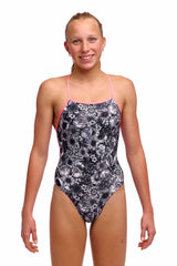 Funkita Girls Nights Rose Tie Me Tight One Piece Swimsuit - Black/White | Allens Of Kingsbury