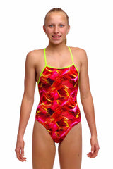 Funkita Girls Saucy Sonar Strapped In One Piece Swimsuit - Red/Yellow | Allens Of Kingsbury