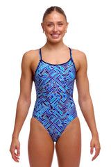 Funkita Ladies Blue Bits Diamond Back One Piece Swimsuit - Blue | Allens Of Kingsbury