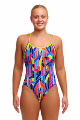 Funkita Ladies Fault Lines Diamond Back One Piece Swimsuit - Multi | Allens Of Kingsbury