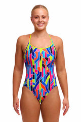 Funkita Ladies Fault Lines Diamond Back One Piece Swimsuit - Multi | Allens Of Kingsbury