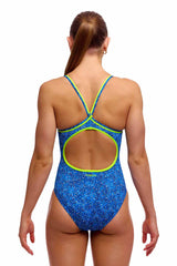 Funkita Ladies Pebble Beach Diamond Back One Piece Swimsuit - Blue | Allens Of Kingsbury
