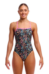 Funkita Ladies Copper Cluster Strapped One Piece Swimsuit in multi-color, featuring a stylish design and supportive straps.