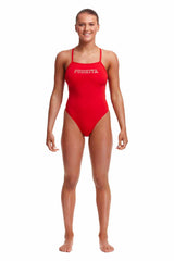 Funkita Ladies Fire Tie Me Tight One Piece Swimsuit - Red | Allens Of Kingsbury