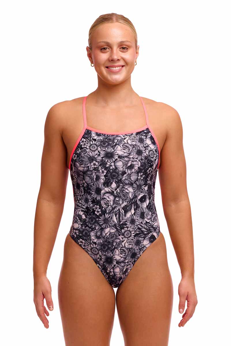 Funkita Ladies Nights Rose Tie Me Tight One Piece Swimsuit - Black/White | Allens Of Kingsbury