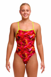 Funkita Ladies Saucy Sonar Strapped In One Piece Swimsuit - Red/Yellow | Allens Of Kingsbury