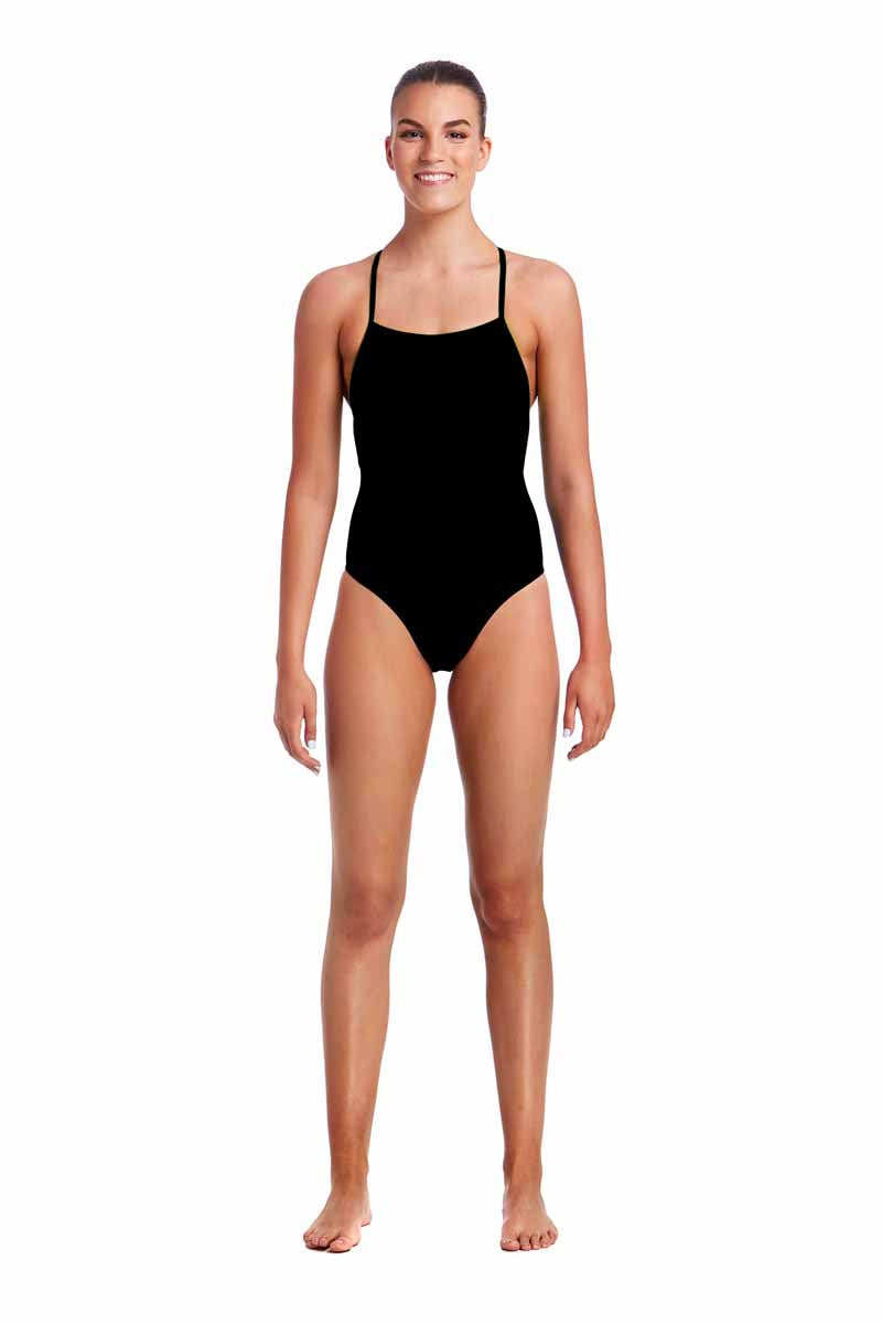 Funkita Ladies Still Black Strapped In One Piece Swimsuit - Black | Allens Of Kingsbury