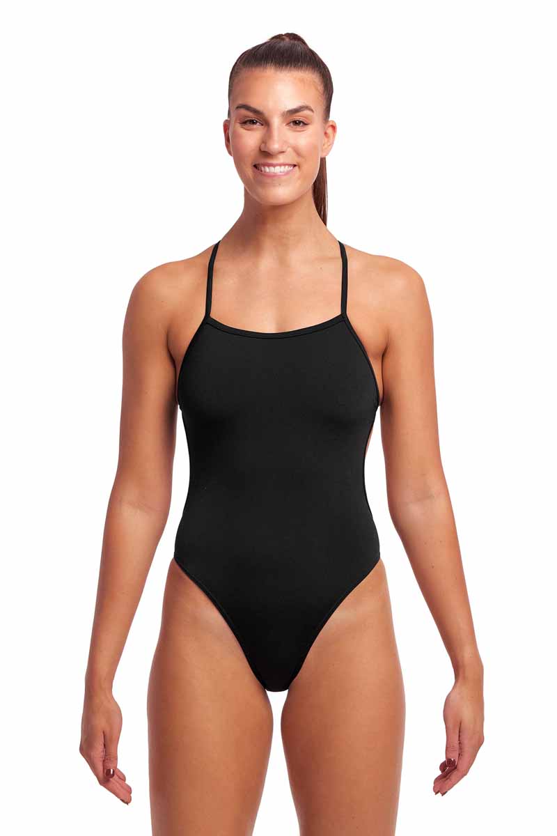 Funkita Ladies Still Black Twisted One Piece Swimsuit - Black | Allens Of Kingsbury
