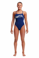Funkita Ladies Zinc'd Strapped In One Piece Swimsuit - Navy/Silver | Allens Of Kingsbury