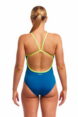Funkita Ladies Glacier Glam Single Strap One Piece Swimsuit - Royal/Fluo Yellow | Allens Of Kingsbury