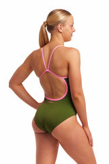 Funkita Ladies Glamo Camo Single Strap One Piece Swimsuit - Green/Pink | Allens Of Kingsbury