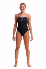 Funkita Ladies Night Mare Single Strap One Piece Swimsuit - Black/Purple | Allens Of Kingsbury